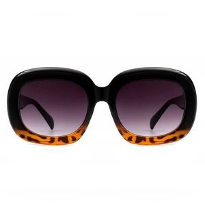 Oversized Black & Leopard Oval Retro Sunglasses
